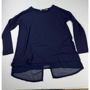 Surroundings Layered Tunic‎ Top Long Sleeve Casual Comfy Navy Blue PM